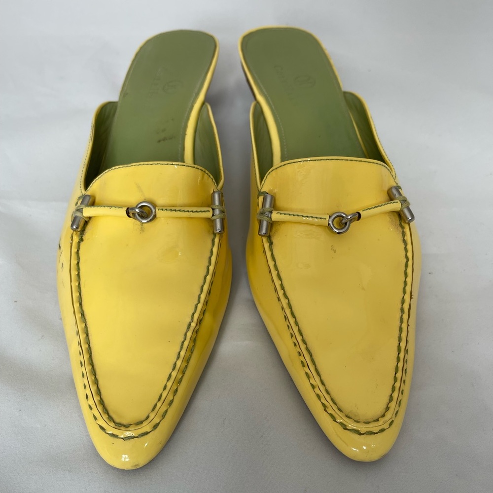 Cole Haan Women's Mules Kitten Low Heel Patent Leather Slides Pointed Toe